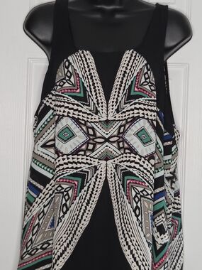 Mossimo Sleeveless Geometric Print Tank Top — Black with Teal & Pink Accents